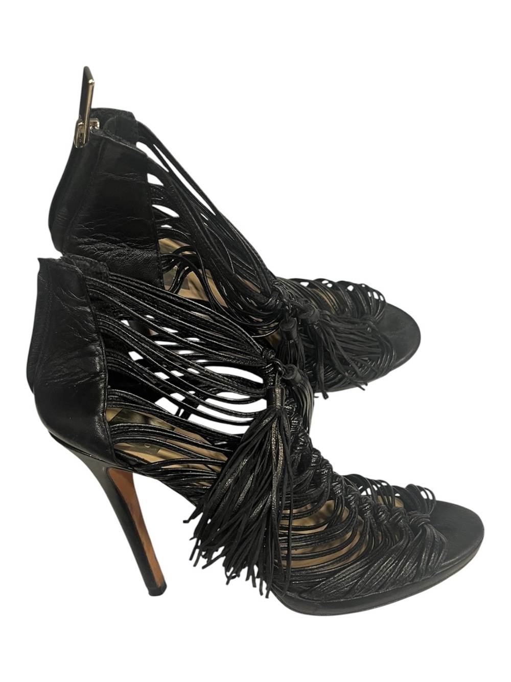 Dolce Vita Black Leather Strappy Tassel Stiletto Heels Size 7